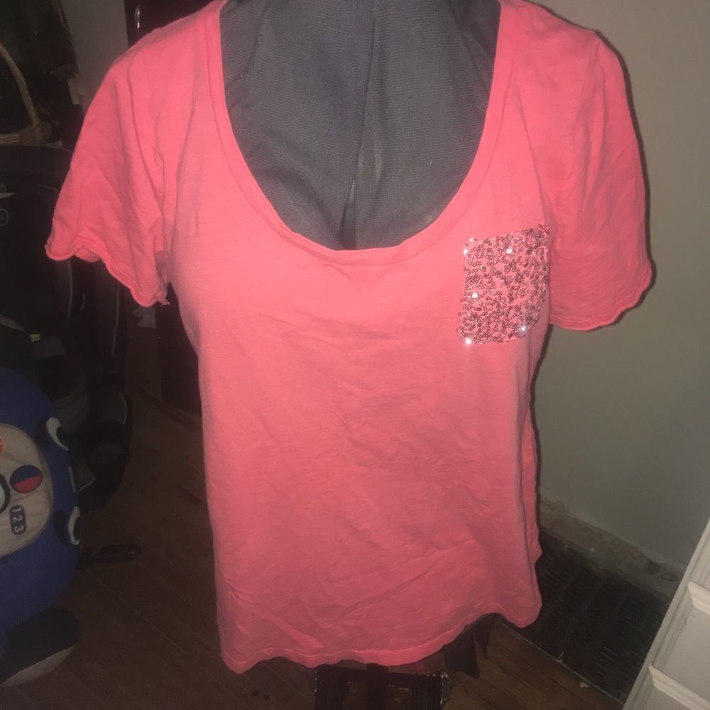 Lane Bryant sequin pocket, coral T-shirt